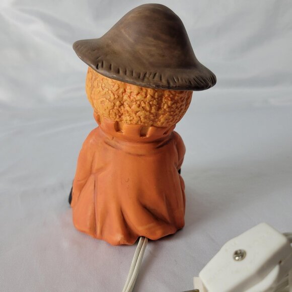 VTG Halloween Night Light Scarecrow Pumpkin Jack-o-lantern Brown Ceramic Mold 6" - Picture 3 of 7